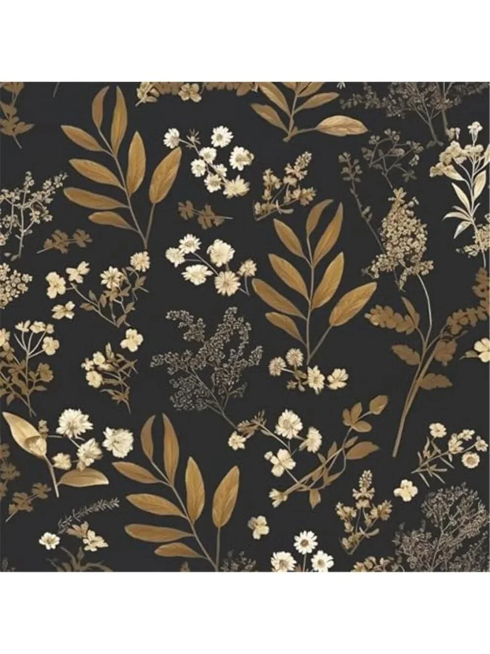 Peel & Stick Wallpaper Black Gold Floral Removable Vintage Contact Paper 48 SqFt